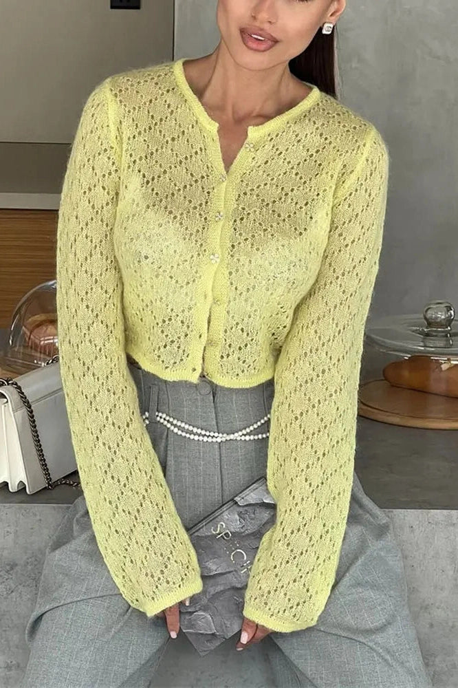 Glorol - Hollow Out Long Sleeve Patchwork Top