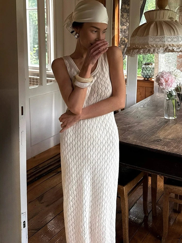 Glorol - Elegant Hollow Out Sleeveless Maxi Dress