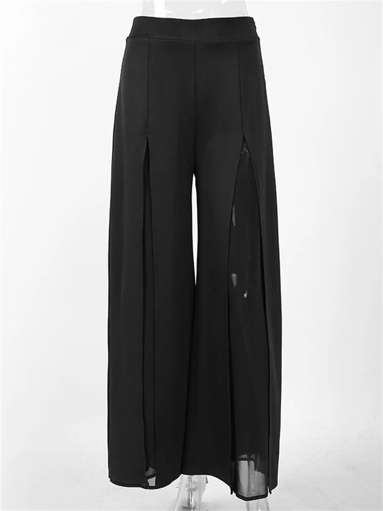 Glorol - High Waist See-Through Patchwork Wide Leg Skirt