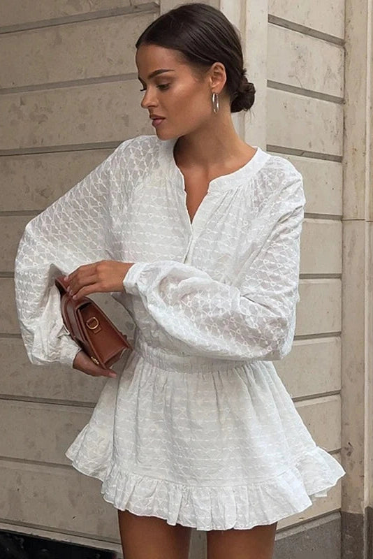 Glorol - Elegant A-Line Sleeves Fit Waist Mini Dress