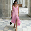 Glorol - Lace Patchwork Backless Sleeveless Midi Dress