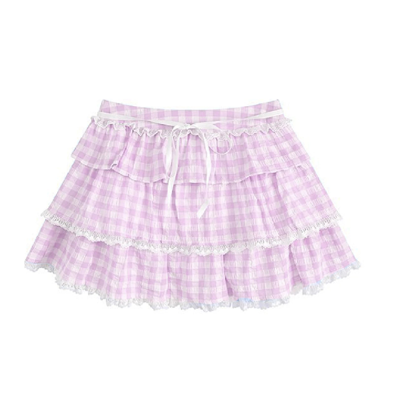 Glorol - A Line Plaid Print Tie-Up Waist Skirt