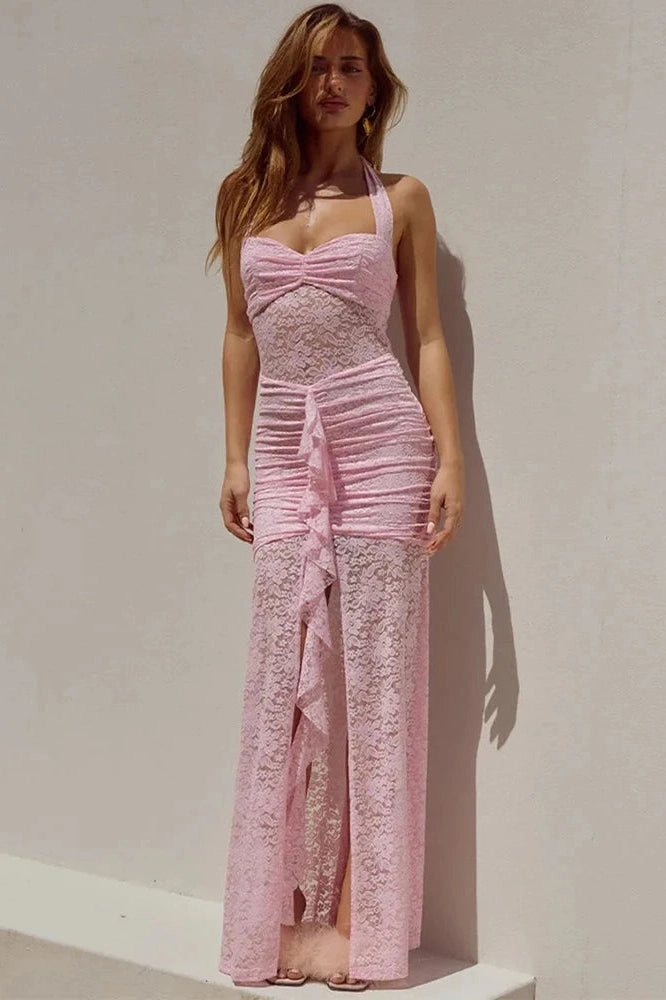 Glorol - Lace Patchwork Sleeveless Backless Bodycon Maxi Dress
