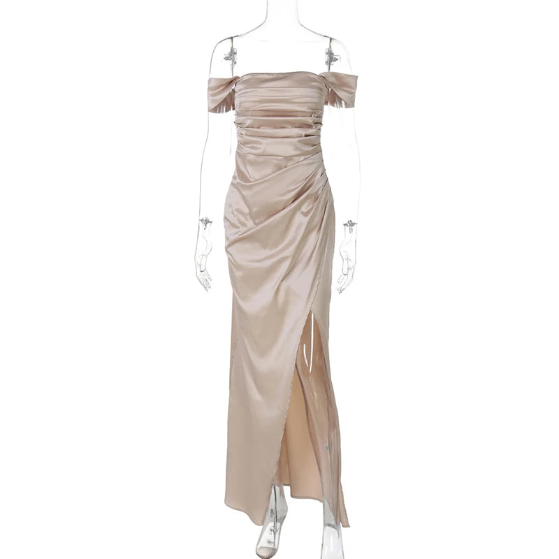 Glorol - Off Shoulder Lace Up Slim Sleeveless Maxi Dress