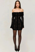 Glorol - Elegant Lace Flare Sleeve Off-Shoulder Slim Strapless Mini Dress