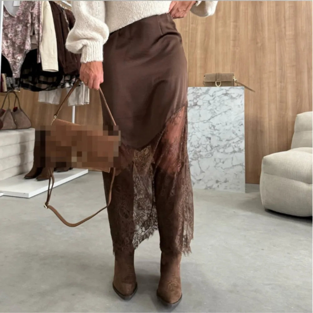 Glorol - Elegant Loose Splicing High Waist Skirt