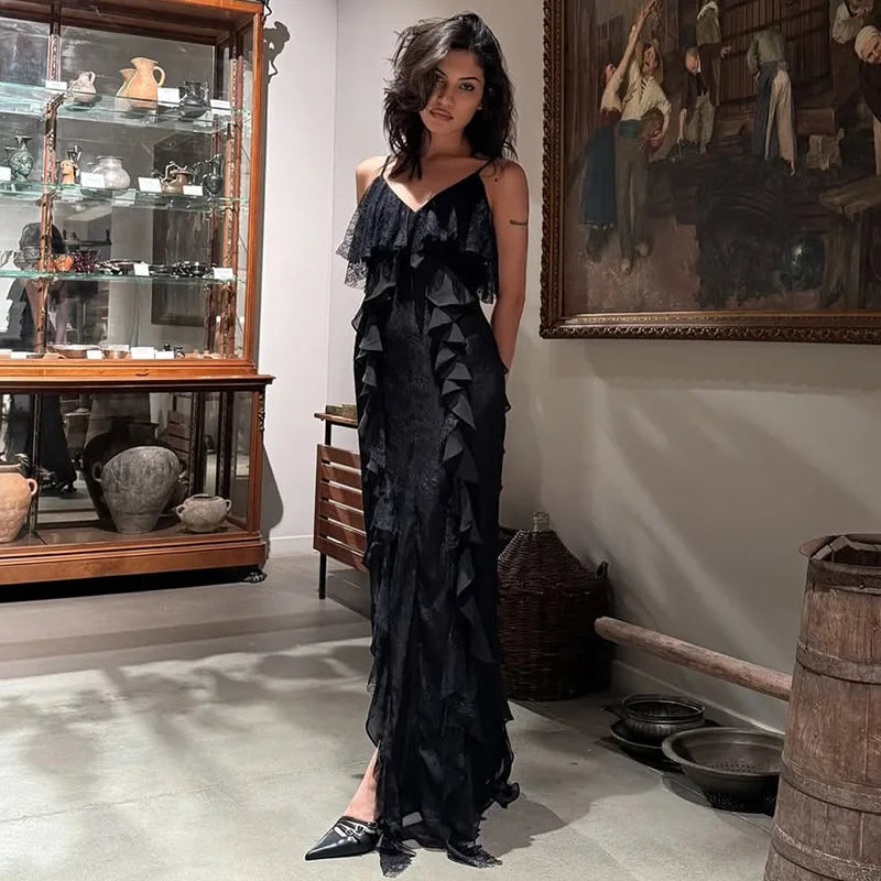 Glorol - Sleeveless Lace Slim Maxi Dress