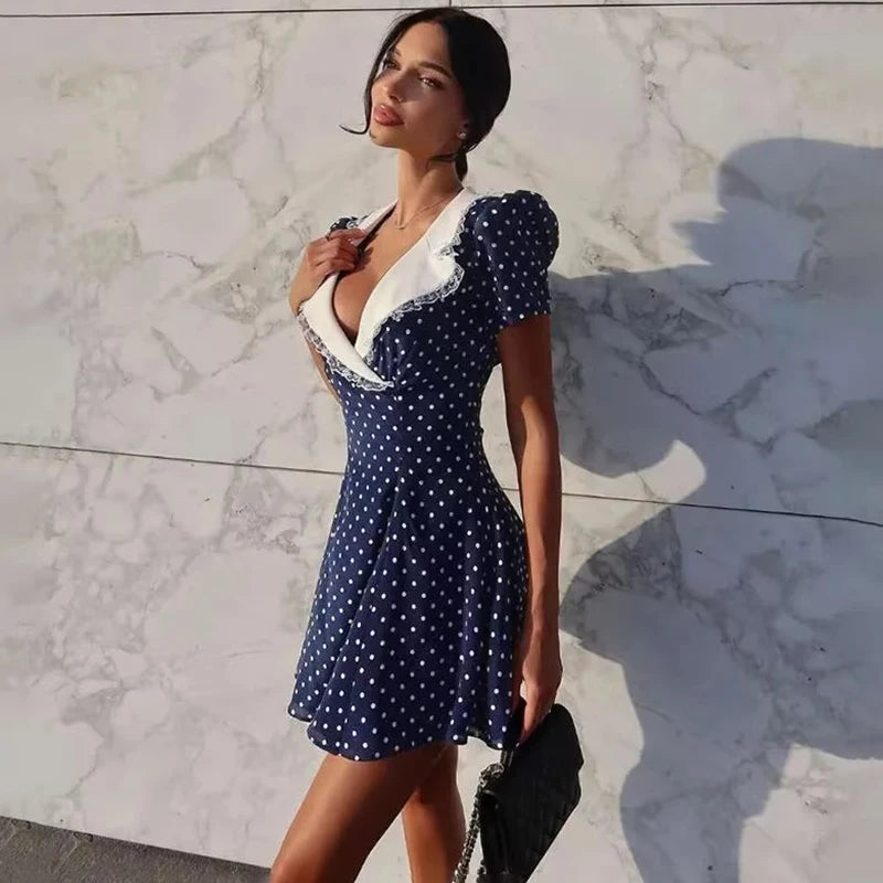 Glorol - Printed Puff Sleeve Slim Mini Dress