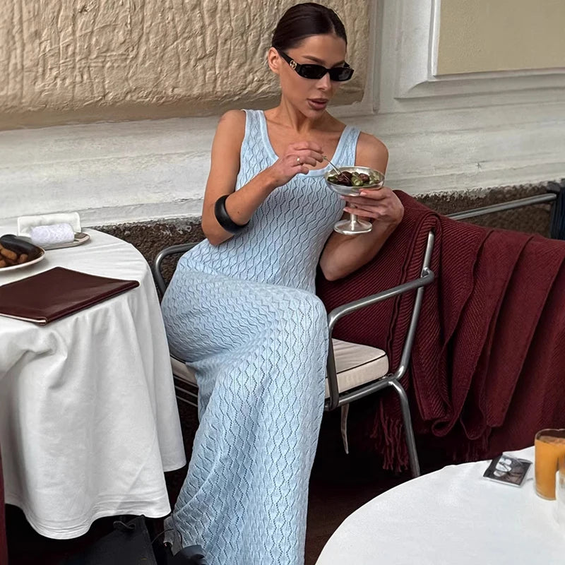 Glorol - Hollow Knitted Sleeveless Maxi Dress
