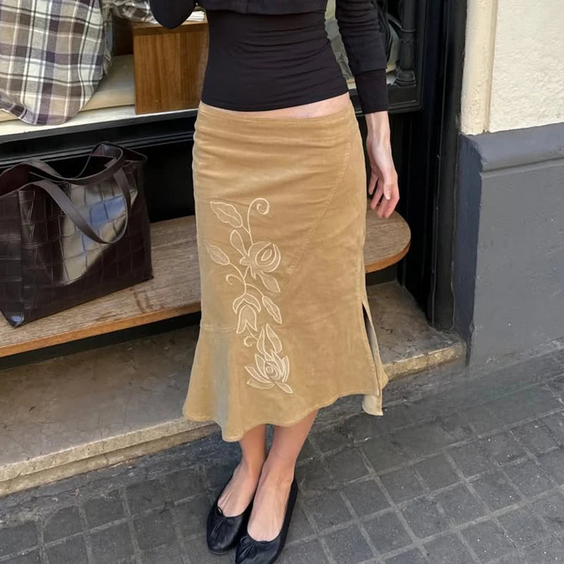 Glorol - Fishtail Embroidery Printed Skirt