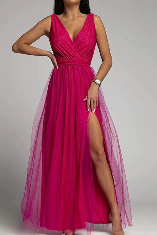Glorol - Elegant Lace Sleeveless V Neck Maxi Dress