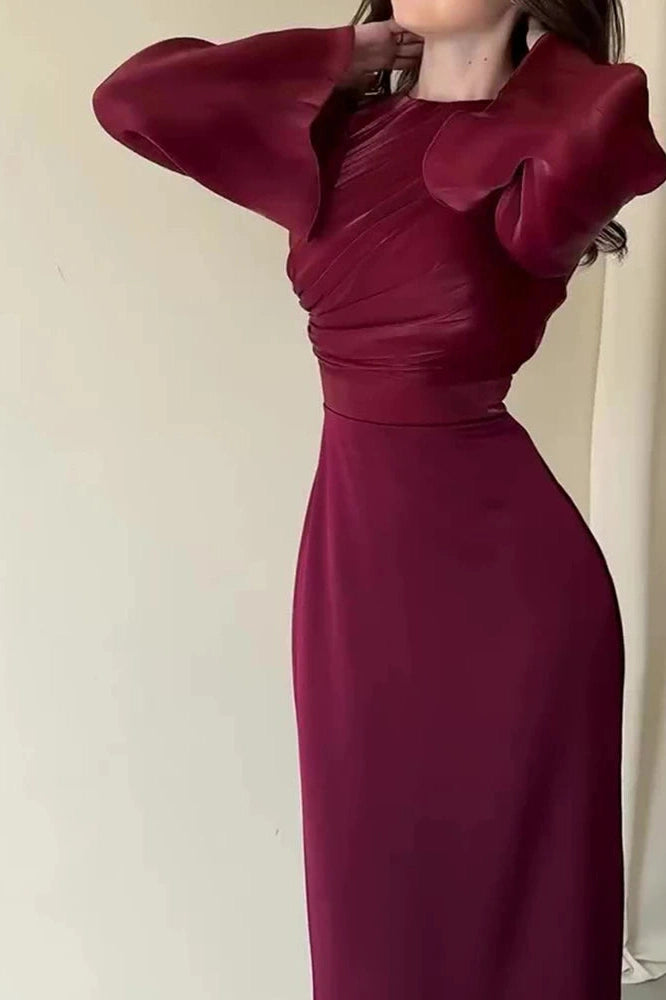 Glorol - Elegant O-Neck Long Sleeve Slim Maxi Dress