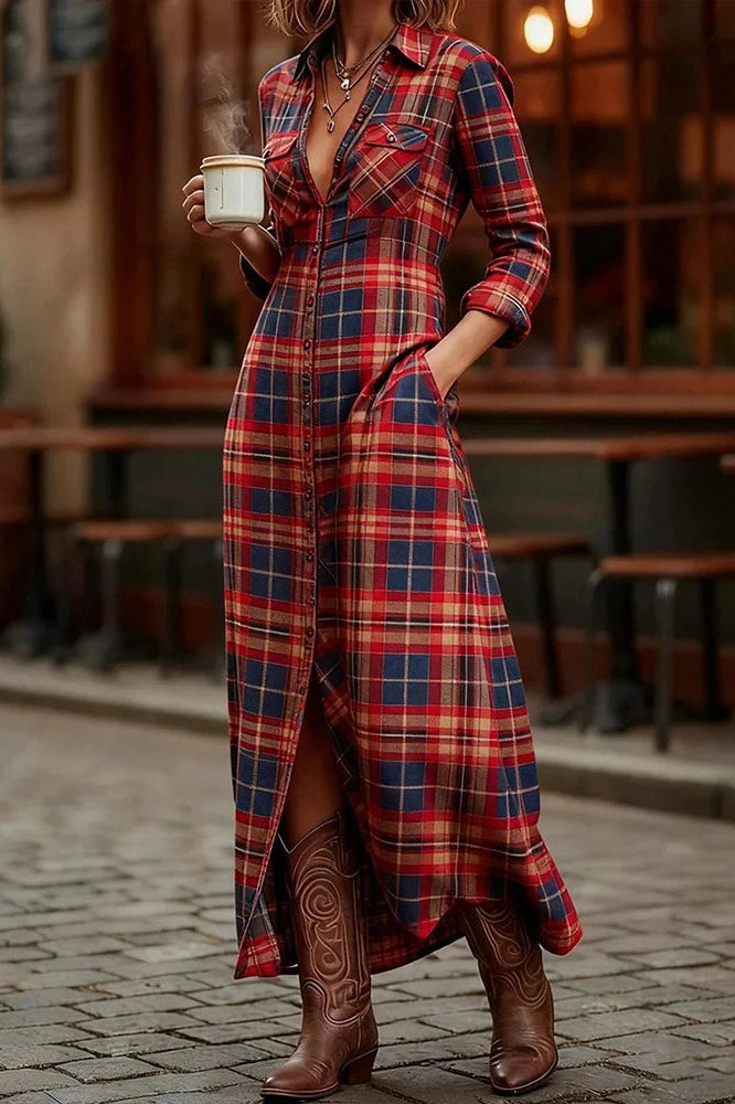 Glorol - Elegant High Waist Printed Long Sleeve Maxi Dress