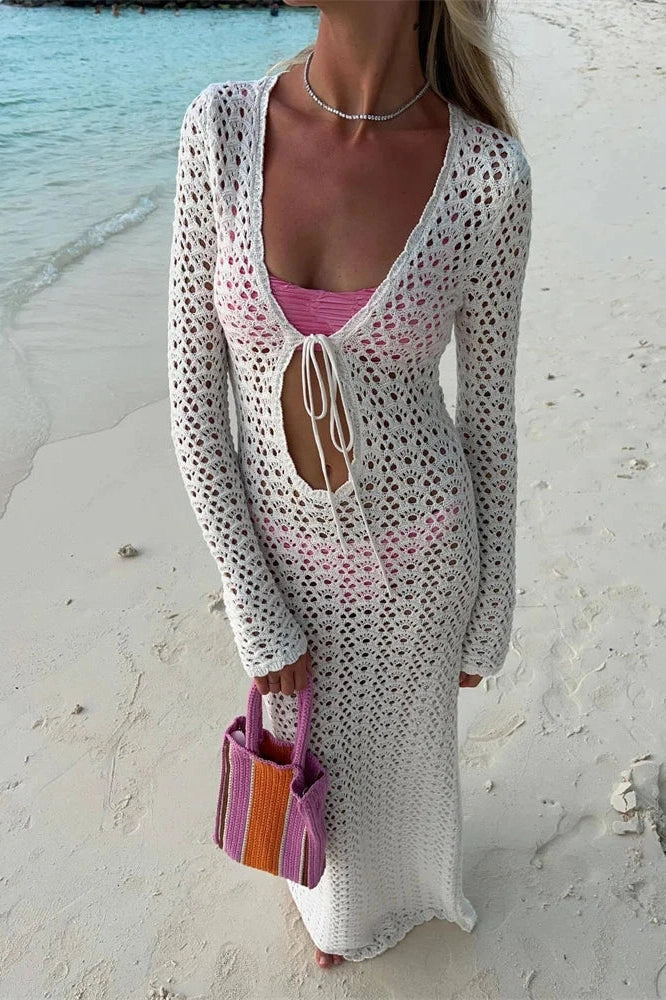 Hollow Out Lace-Up Loose Maxi Dress