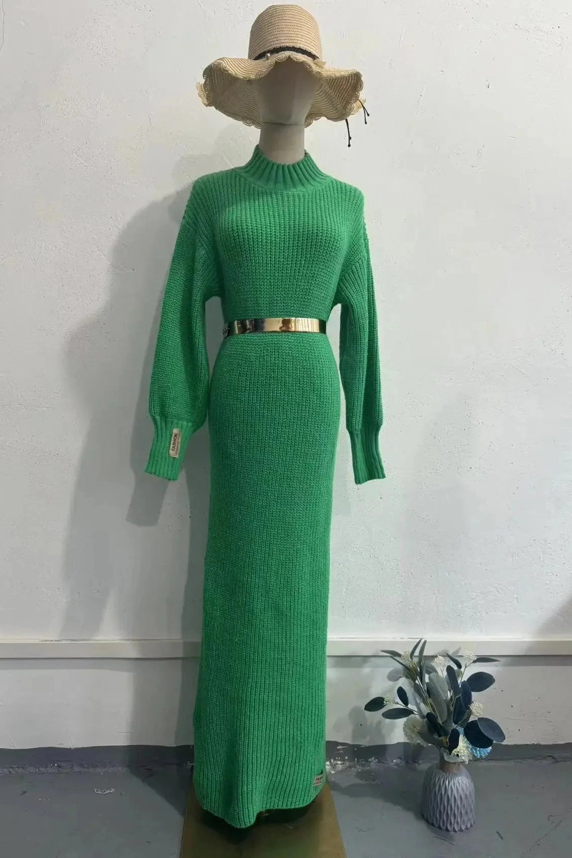 Glorol - Elegant Knitted Turtleneck Long Sleeve Maxi Dress