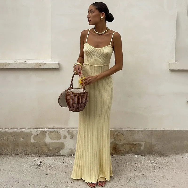 Glorol - Sleeveless Spaghetti Strap Slim Maxi Dress