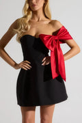 Glorol - Off-Shoulder Patchwork Strapless Bodycon Mini Dress