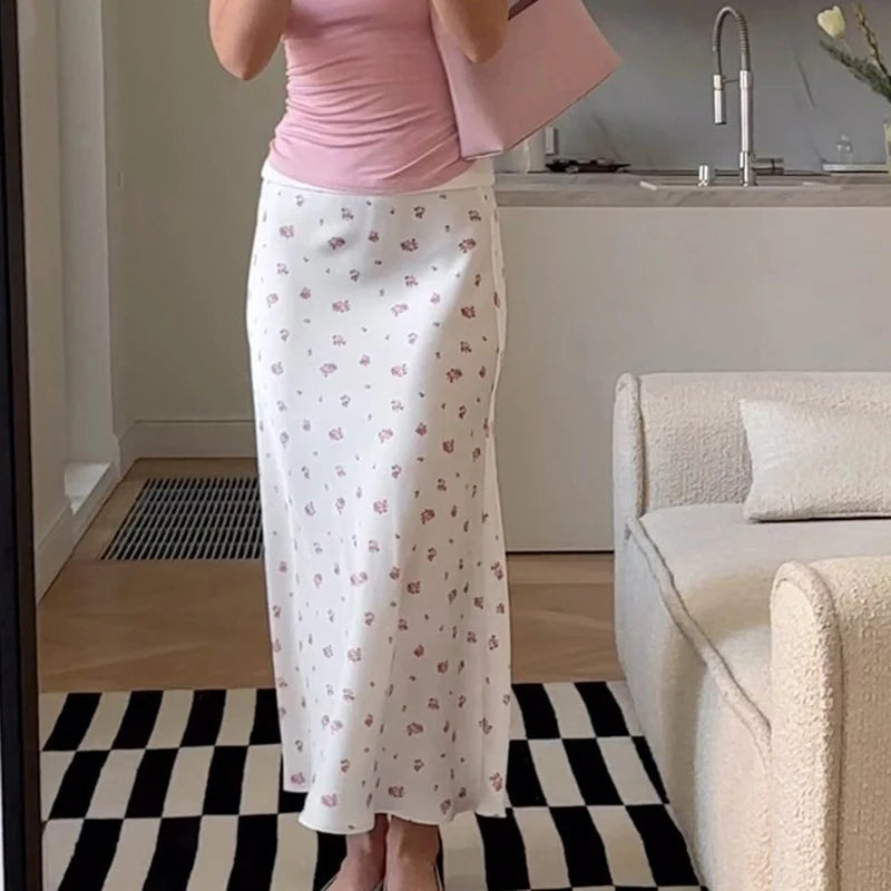 Glorol - High Waist Flower Printed Skirt
