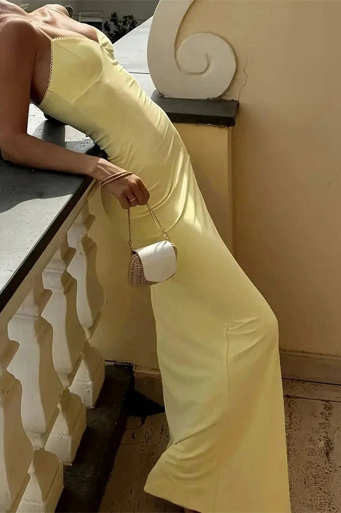 Glorol - Patchwork Backless Slim Bodycon Maxi Dress