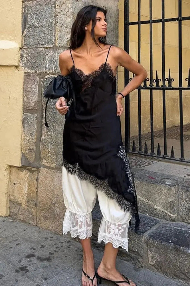 Glorol - Lace Backless Patchwork V-Neck Slim Bodycon Mini Dress