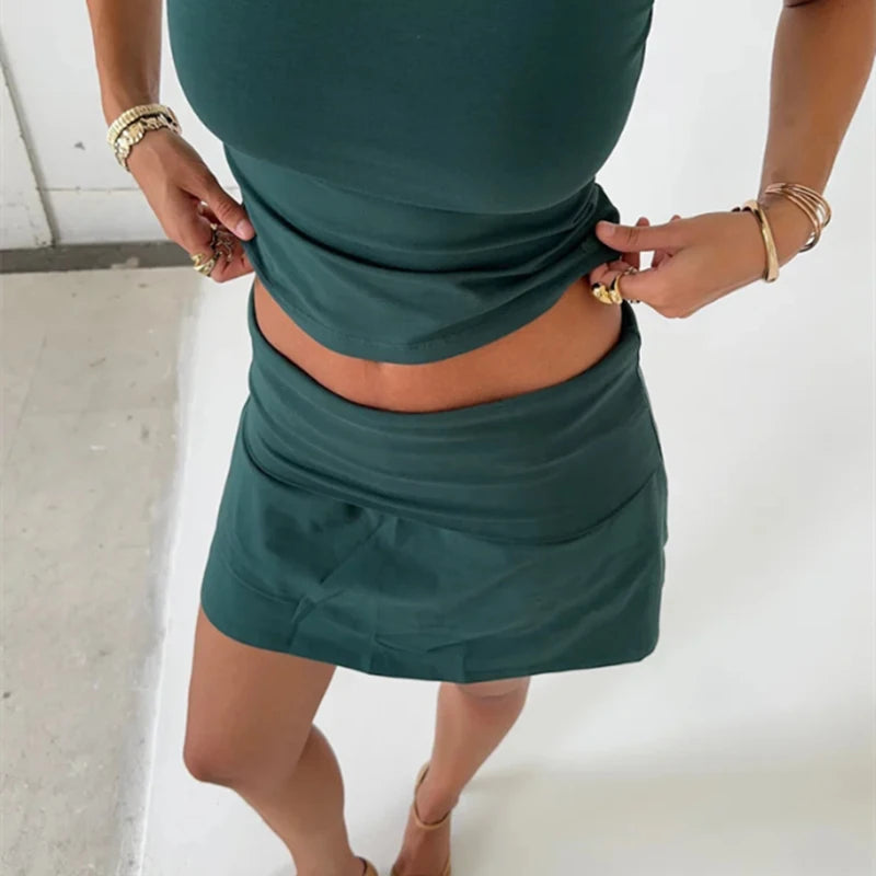 Glorol - Fold Over Micro Low Rise Bodycon Skirt