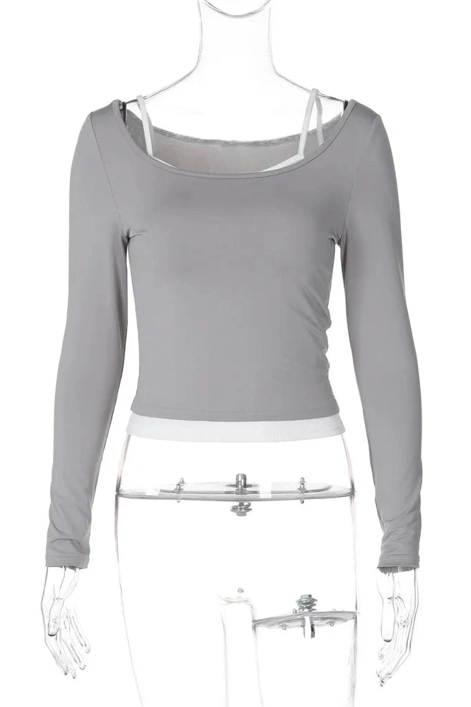 Glorol - 2 Piece Long Sleeve Patchwork Top