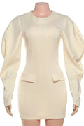 Glorol - Elegant Slim Zipper Long Sleeves High Waist Mini Dress