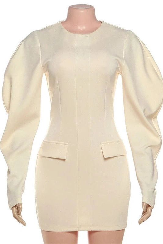 Glorol - Elegant Slim Zipper Long Sleeves High Waist Mini Dress