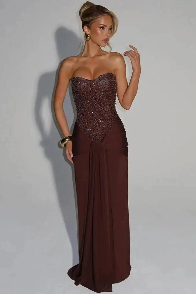 Glorol - Off-Shoulder Strapless Backless Sleeveless Maxi Dress