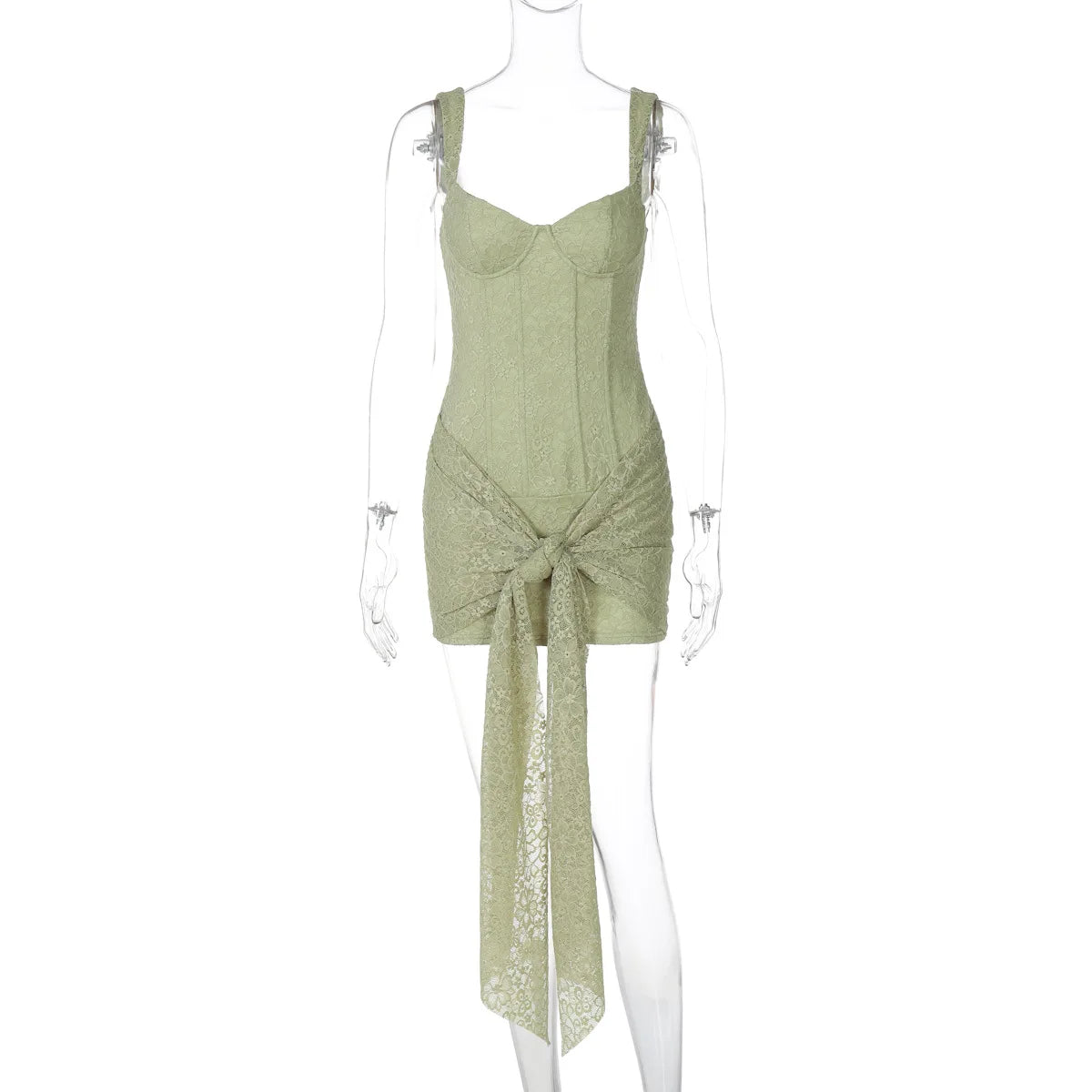 Glorol - Lace V Neck Sleeveless High Waist Mini Dress