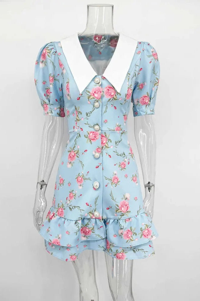 Glorol - Printed Short Sleeve Patchwork Bodycon Mini Dress