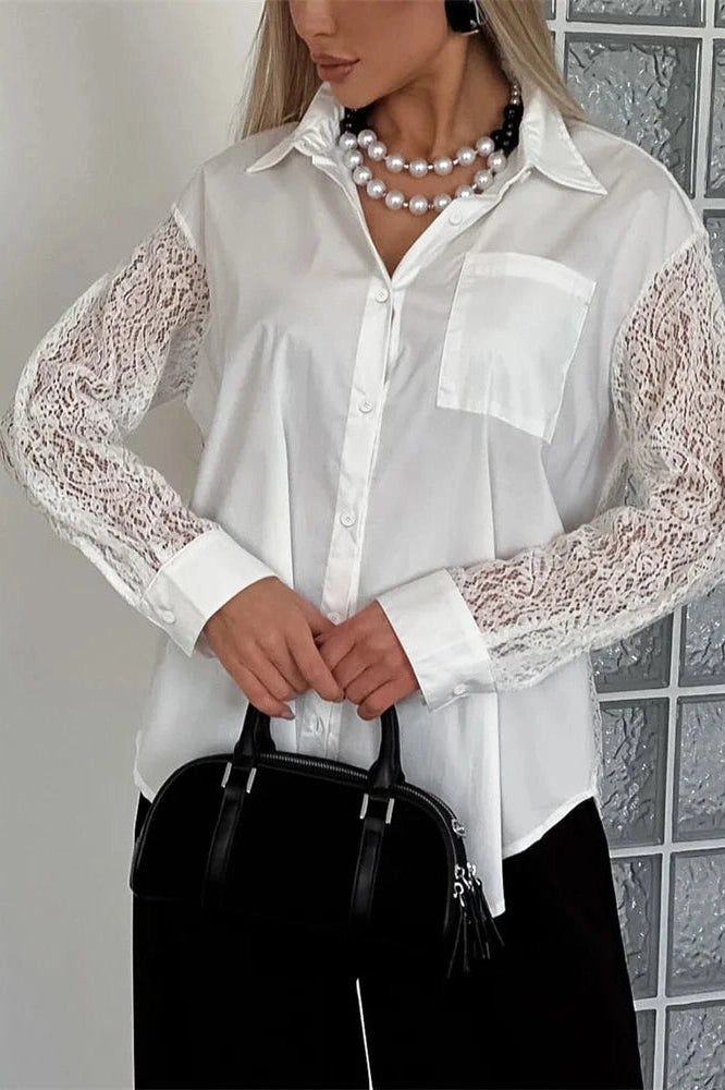 Glorol - Hollow Out Lace Printed Backless Top