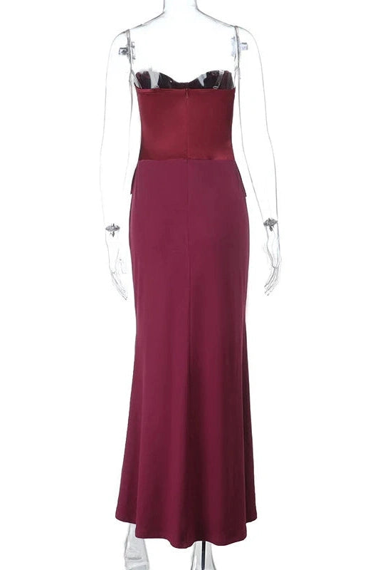 Glorol - Elegant Slim Deep V-Neck Off Shoulder Sleeveless Maxi Dress