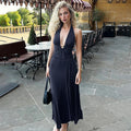 Glorol - Deep V-Neck Hollow Out Lace Up Sleeveless Backless Maxi Dress
