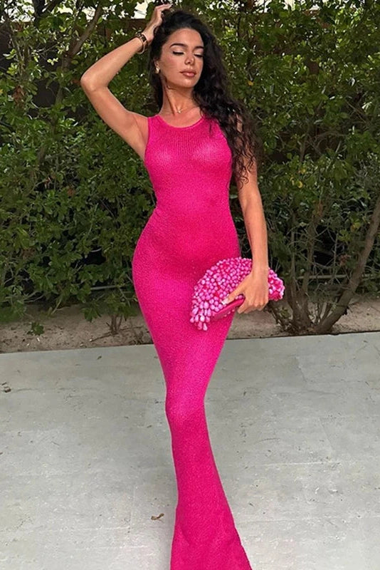 Glorol - See Through Sleeveless High Waist Bodycon Maxi Dress