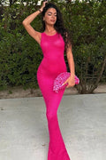 Glorol - See Through Sleeveless High Waist Bodycon Maxi Dress
