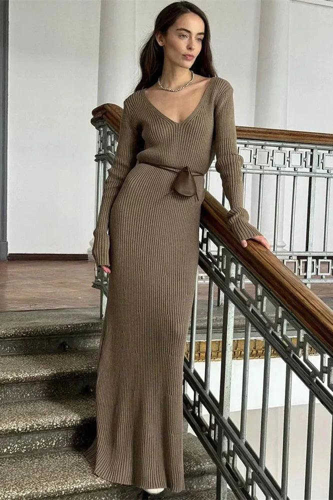 V-Neck Patchwork High Waist Maxi Dress