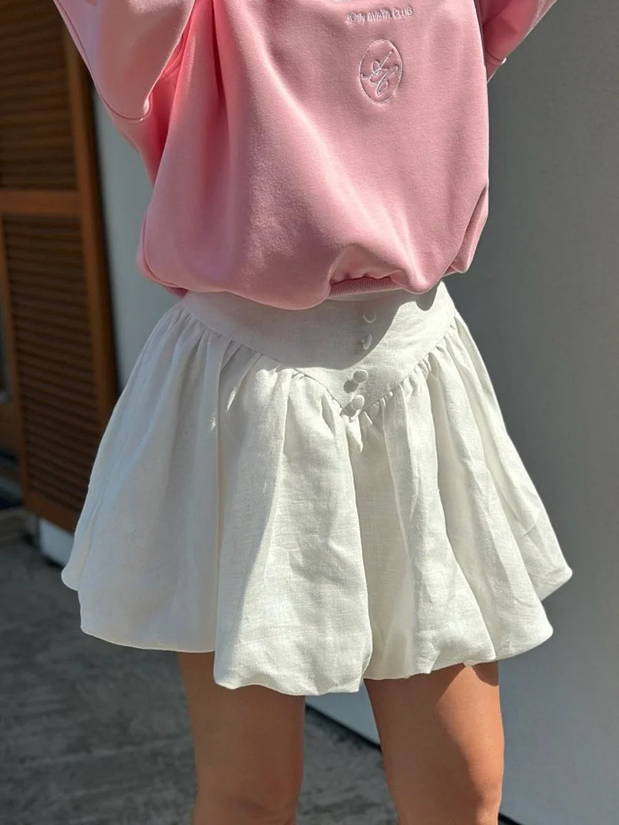 Glorol - Pleated Button-decorated High-waisted Skirt