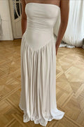 Glorol - Off-Shoulder Strapless Sleeveless Backless Pleated Bodycon Maxi Dress