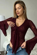 Glorol - Lace Sheer V-Neck Twist Splicing Jumpsuit
