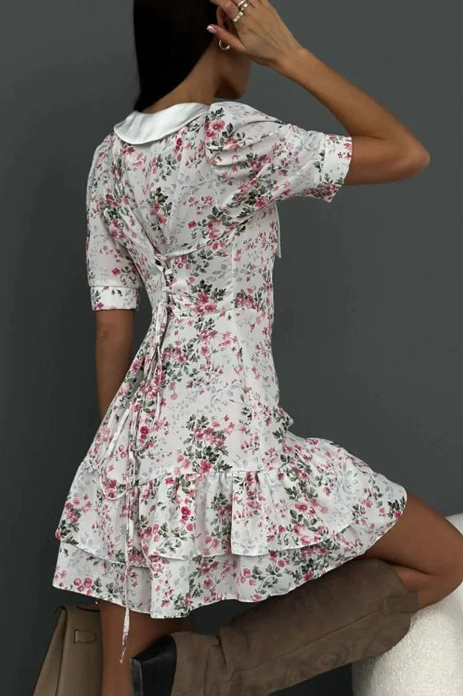 Glorol - Short Sleeve Turn-down Collar Mini Dress