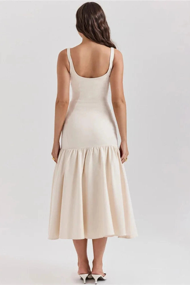 Glorol - Backless Square Collar Sleeveless Loose Pleated Maxi Dress