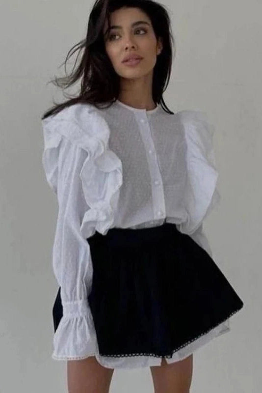 Glorol - Flare Sleeve High Waisted Patchwork Mini Dress