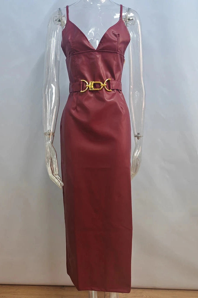 Glorol - Elegant Split Zipper Spaghetti Strap Backless Bodycon Maxi Dress