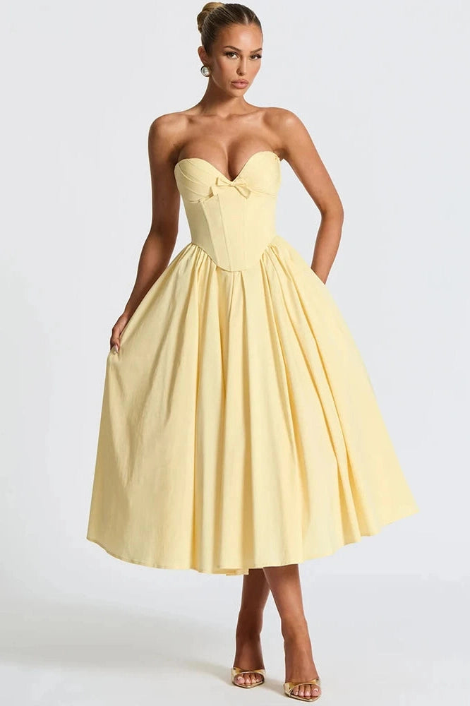 Glorol - Off-Shoulder Strapless Sleeveless Backless High Waist A-line Midi Dress
