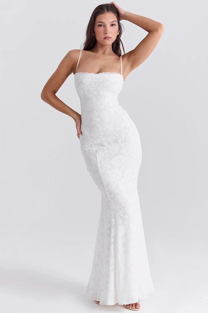 Glorol - Backless Lace-up Spaghetti Strap Sleeveless Maxi Dress