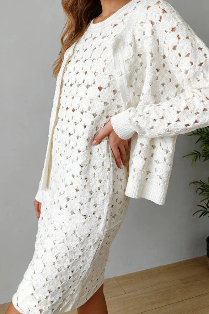 Glorol - Elegant Hollow Out Loose Two Piece O-Neck Mini Dress