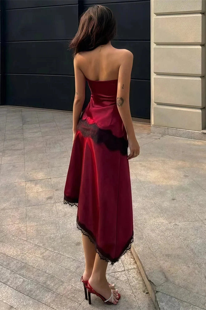 Glorol - Lace Patchwork Slim High Waist Backless Midi Dress