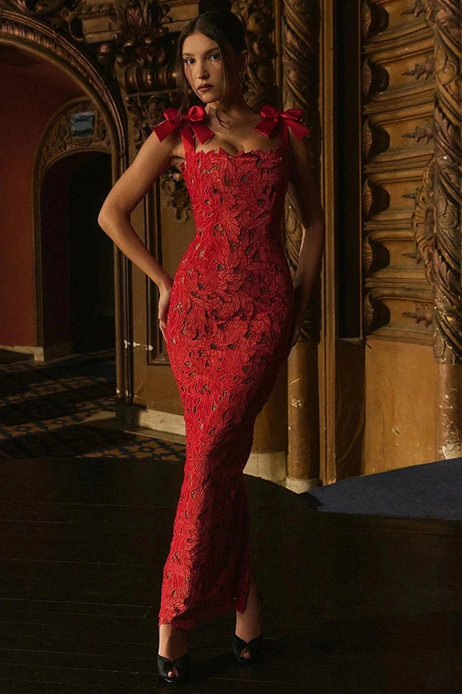 Glorol - Lace Sleeveless Backless Bodycon Maxi Dress
