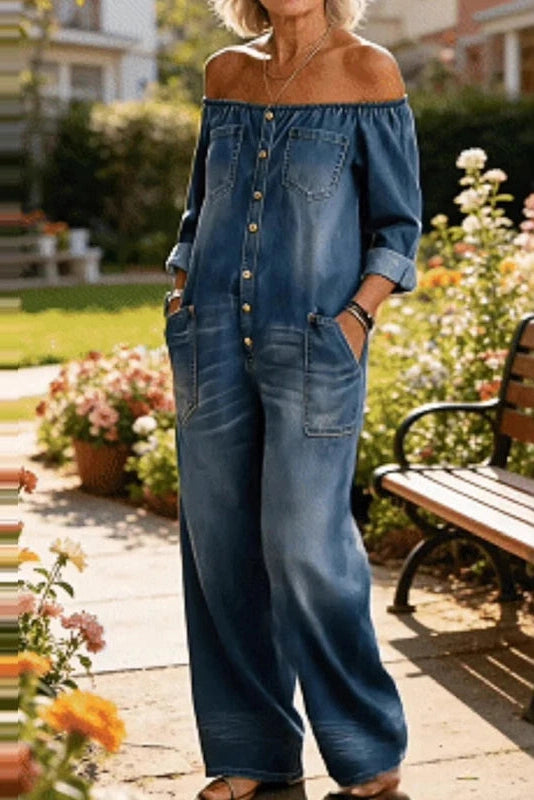 Glorol - Long Sleeve Pocket High Waist Wide Leg Jumpsuit
